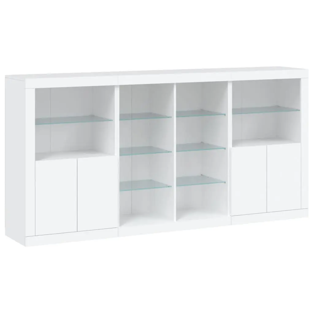 Sideboard Cabinet with RGB LED Lights Modern White Engineered Wood Storage