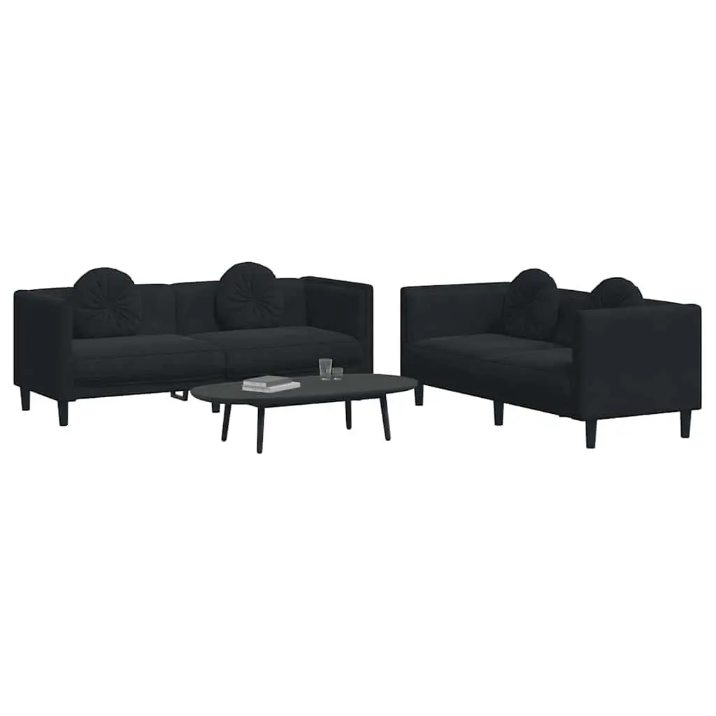 2 Piece Sofa Set with Throw Pillows Black Living Room Furniture Modern Lounge