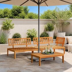 Outdoor Sectional Sofa Set 3 Piece Garden Pallet Furniture Solid Wood Acacia