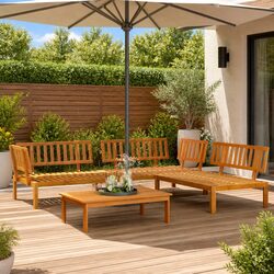 Outdoor Sectional Sofa Set 4 Piece Garden Pallet Furniture Brown Wood Lounge