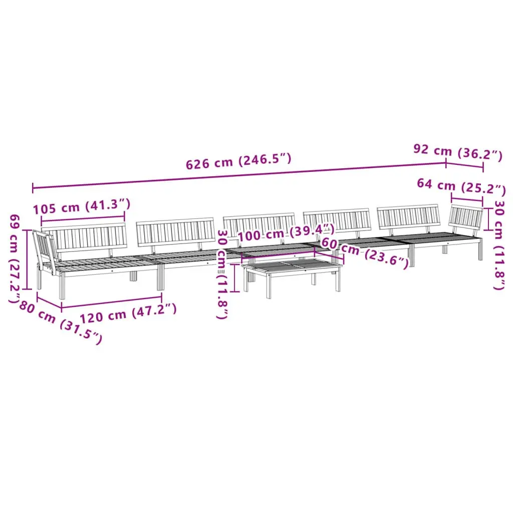 6 Piece Garden Pallet Sofa Set Outdoor Sectional Solid Wood Acacia Brown
