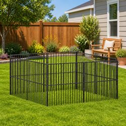 Dog Playpen 8 Panels Black Galvanised Steel Pet Enclosure Exercise Pen
