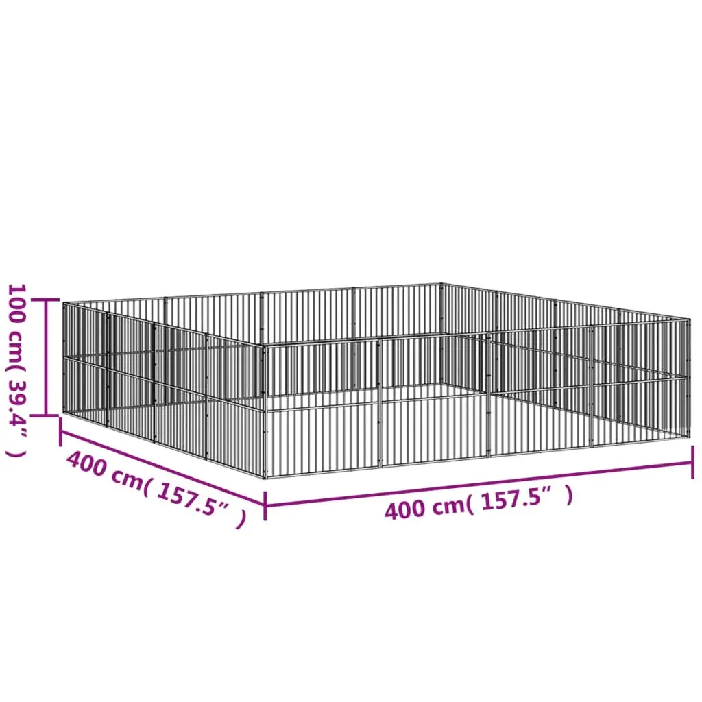 Dog Playpen 16 Panels Galvanised Steel Black Pet Exercise Enclosure