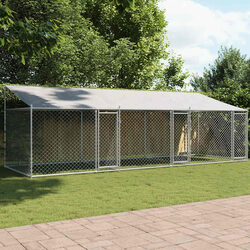 Dog Cage with Roof and Doors Grey 6x2x2m Galvanised Steel Outdoor Kennel Run