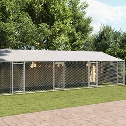Dog Cage Outdoor Kennel Pet Run with Roof Lockable Doors Grey Galvanised Steel