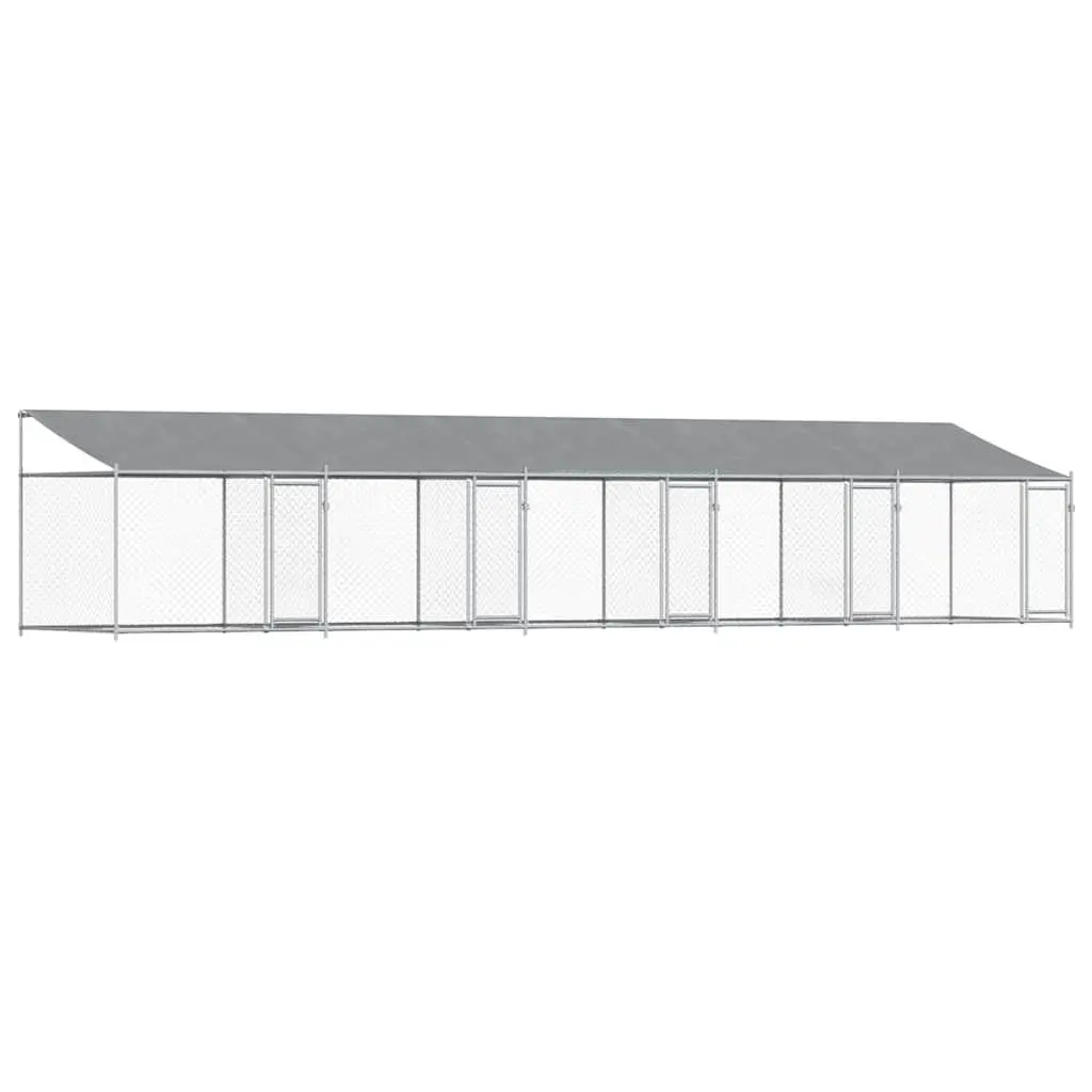 Dog Kennel Outdoor Cage Heavy-Duty Galvanised Steel Grey with Roof and Lockable Doors