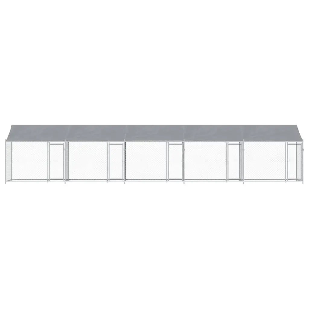 Dog Kennel Outdoor Cage Heavy-Duty Galvanised Steel Grey with Roof and Lockable Doors