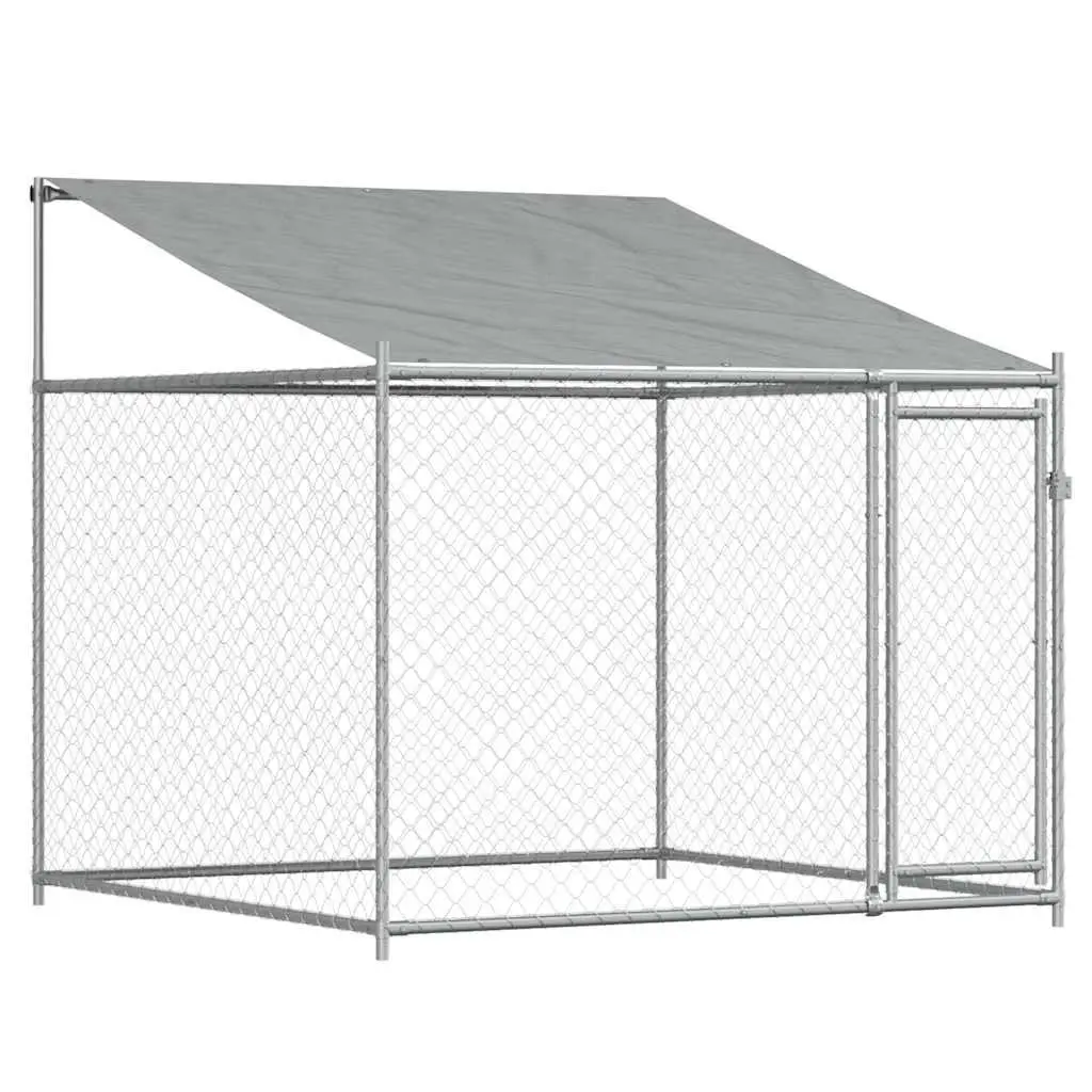 Dog Kennel Outdoor Cage Heavy-Duty Galvanised Steel Grey with Roof and Lockable Doors