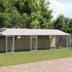 Dog Cage with Roof and Doors Grey 12x2x2m Galvanised Steel Outdoor Kennel Run
