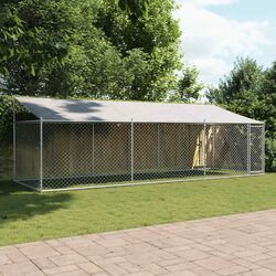 Dog Cage with Roof and Door Grey 6x2x2m Galvanised Steel Kennel Run Outdoor