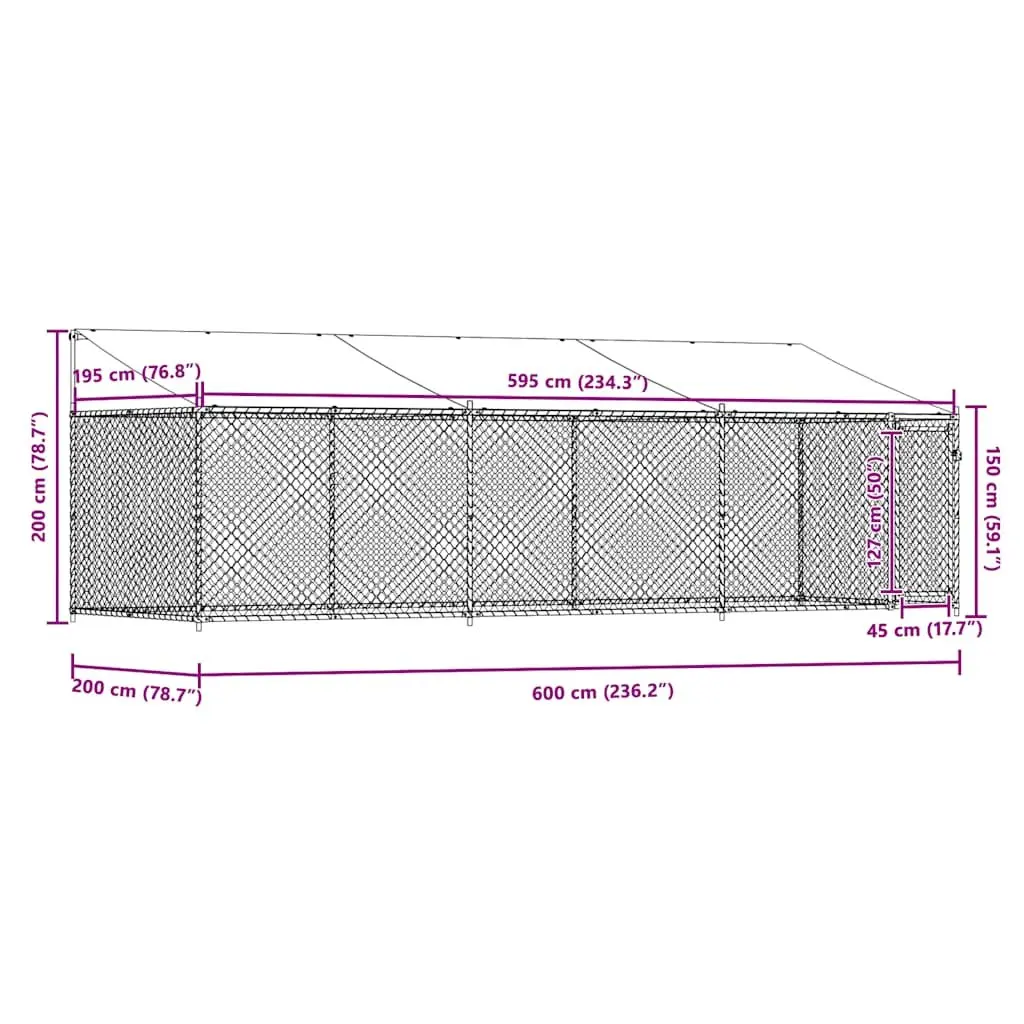 Dog Kennel Outdoor Galvanised Steel with Roof and Lockable Door Grey 6x2x2m