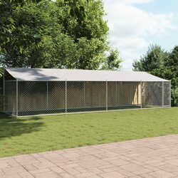 Dog Cage Kennel with Roof and Door Grey Galvanised Steel Outdoor Run Pen