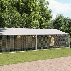 Dog Cage with Roof and Door Grey 12x2x2m Galvanised Steel Outdoor Kennel Run