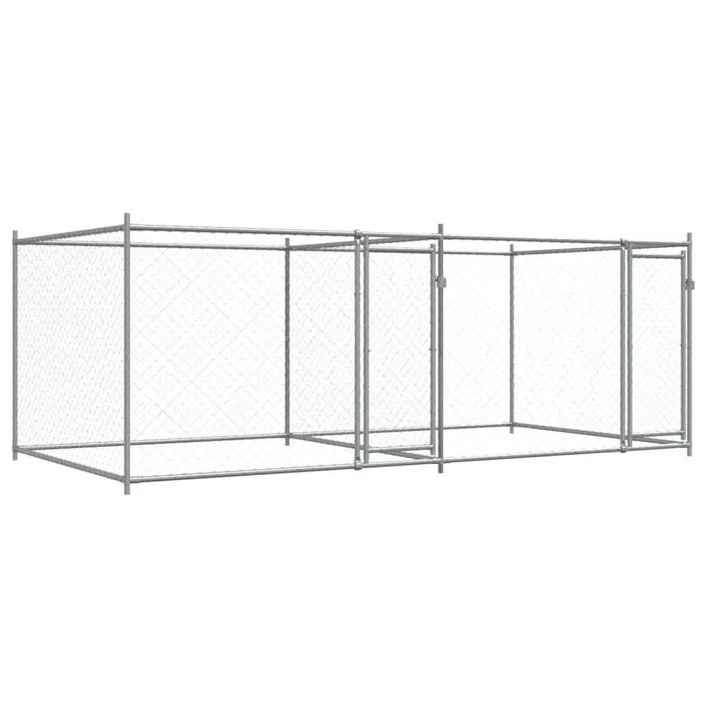 Dog Kennel Outdoor Exercise Pen Galvanised Steel Grey 4x2x1.5m
