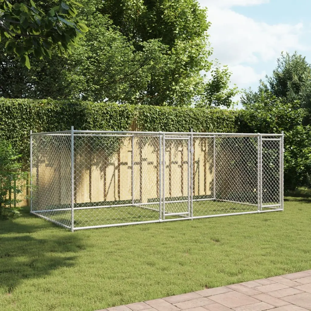 Dog Kennel Outdoor Exercise Pen Galvanised Steel Grey 4x2x1.5m
