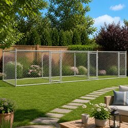 Dog Cage Grey Outdoor Kennel Run Pen Galvanised Steel Lockable Doors 6x2x1.5m