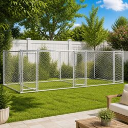 Dog Cage Kennel Run Pen with Doors Grey Outdoor Exercise Enclosure Galvanised