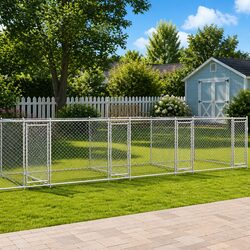 Dog Cage Grey Galvanised Steel Outdoor Kennel Run Pen Lockable Doors Mesh