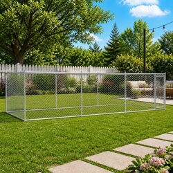 Dog Cage Kennel Run Outdoor Pet Enclosure Grey Galvanised Steel Mesh Door