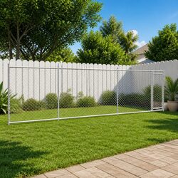 Dog Cage Grey Outdoor Kennel Pen Mesh Galvanised Steel Lockable Door Run
