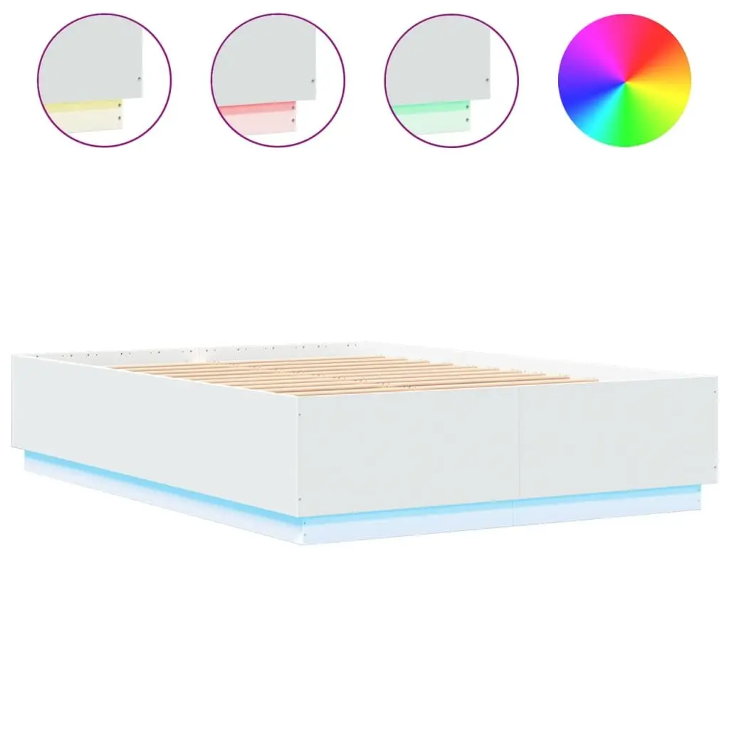 Bed Frame with RGB LED Lights Slatted Base White 150x200 cm