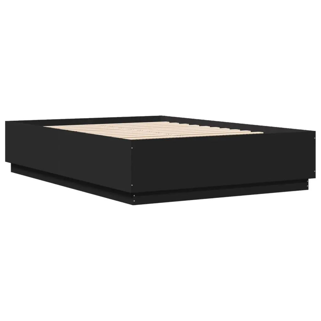 Bed Frame with RGB LED Lights Slatted Base 150x200 cm Black Engineered Wood