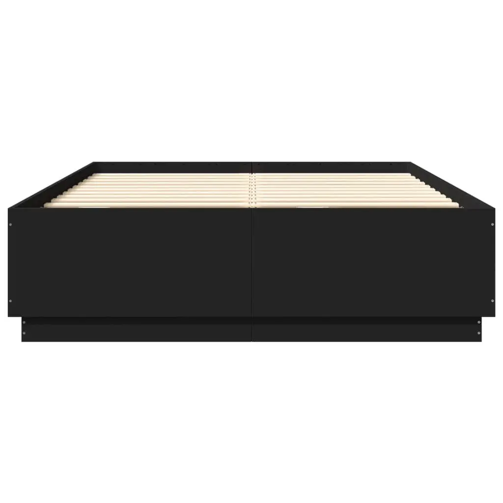 Bed Frame with RGB LED Lights Slatted Base 150x200 cm Black Engineered Wood