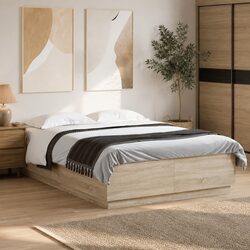 Bed Frame with RGB LED Lights Sonoma Oak 150x200cm Slatted Base Brown