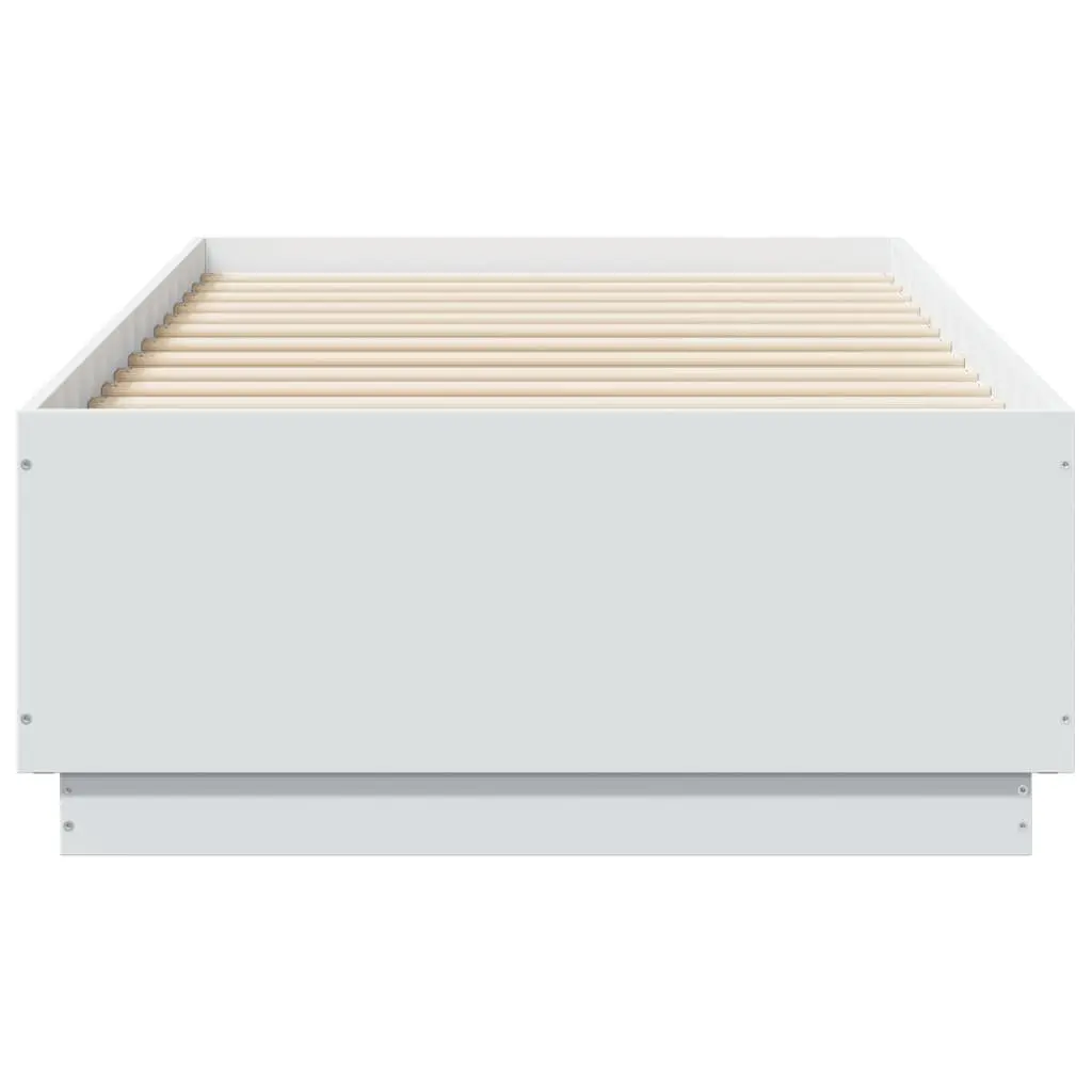LED Bed Frame with Slatted Base 90x190 cm White Engineered Wood