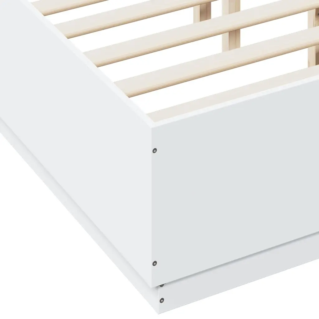 Bed Frame White 135x190 cm Modern Design Engineered Wood Plywood Slats Bedroom