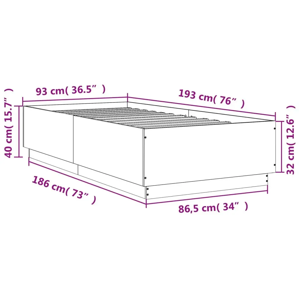 Bed Frame Slatted Base 90x190 cm White Modern Engineered Wood Bedroom Furniture