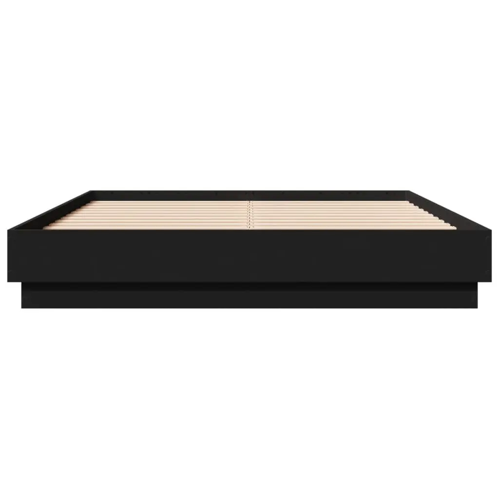 Bed Frame with RGB LED Lights 135x190cm Black Engineered Wood Platform Bedroom Furniture