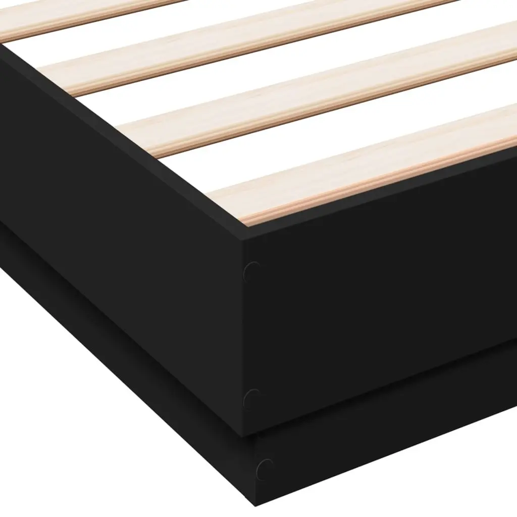 Bed Frame with RGB LED Lights 135x190cm Black Engineered Wood Platform Bedroom Furniture