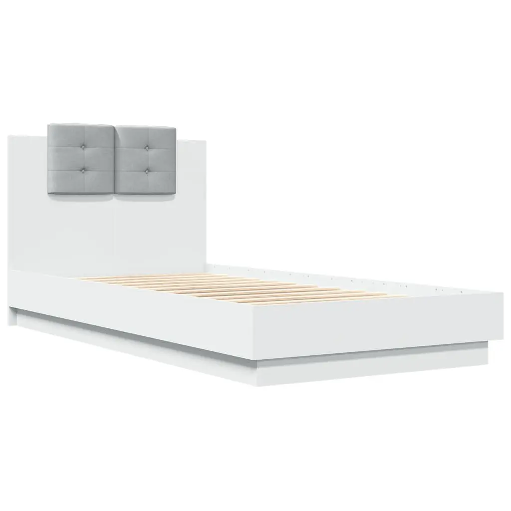 Bed Frame White Engineered Wood 90x190 cm with Headboard Slatted Base