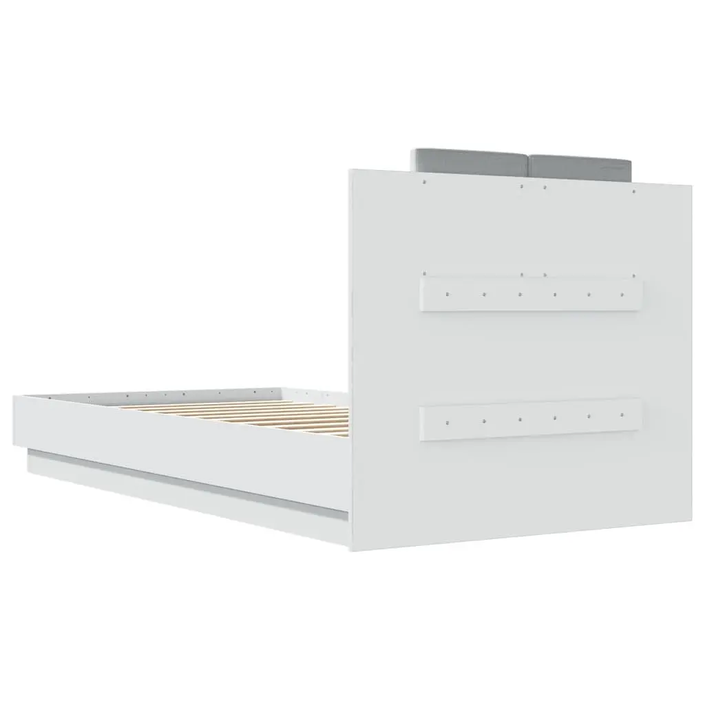 Bed Frame White Engineered Wood 90x190 cm with Headboard Slatted Base