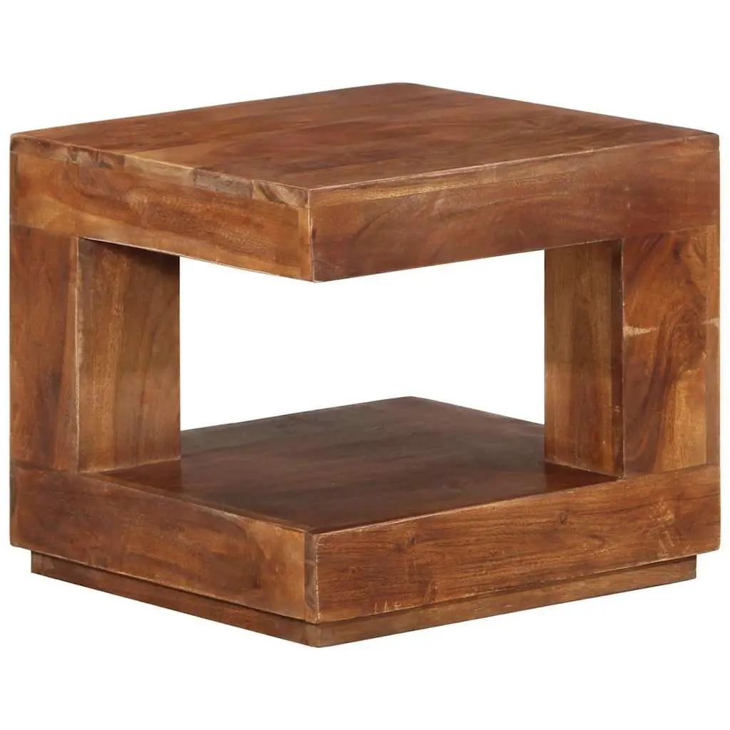 Coffee Table Solid Acacia Wood Vintage Style 45x45x40 cm Brown with Storage Shelf