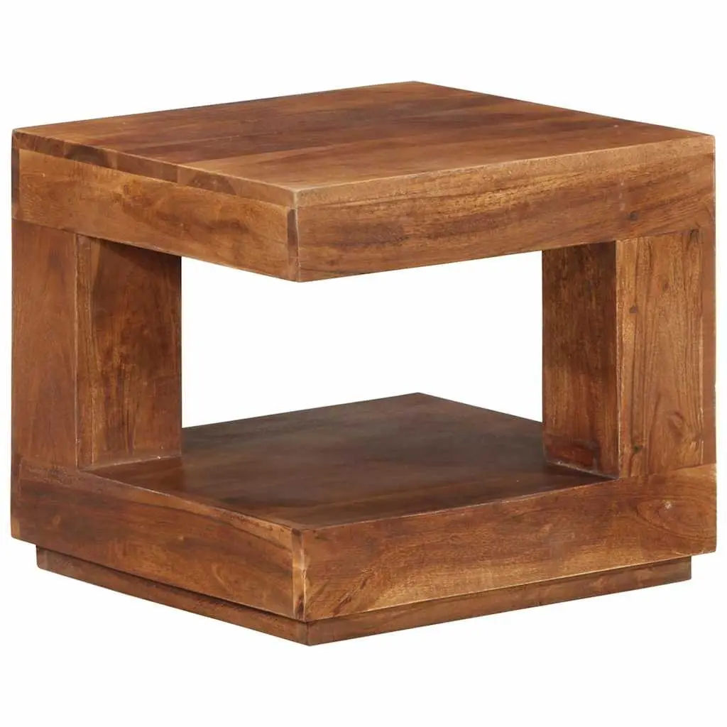 Coffee Table Solid Acacia Wood Vintage Style 45x45x40 cm Brown with Storage Shelf