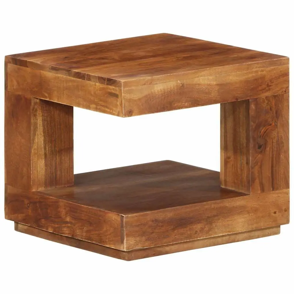 Coffee Table Solid Acacia Wood Vintage Style 45x45x40 cm Brown with Storage Shelf