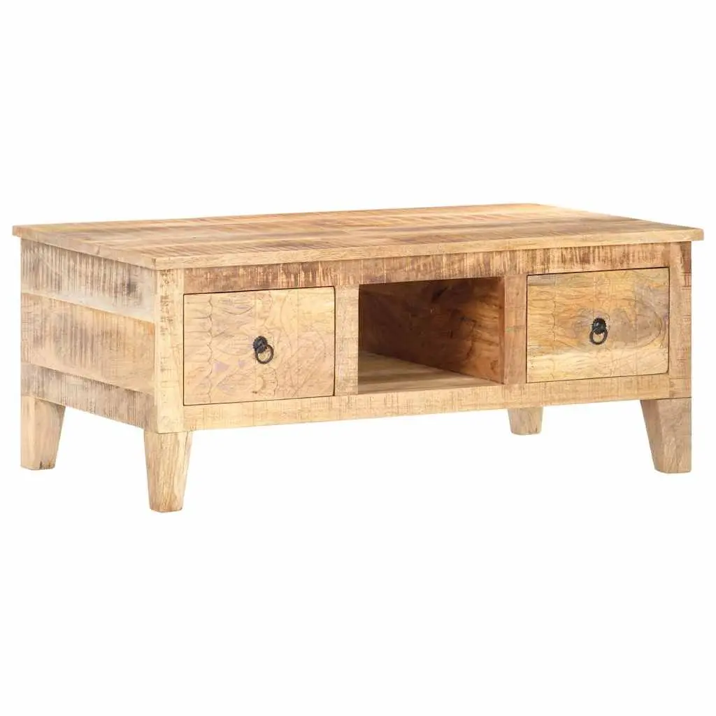Coffee Table Solid Rough Mango Wood 100x55x40 cm with Drawers Storage Compartment Brown