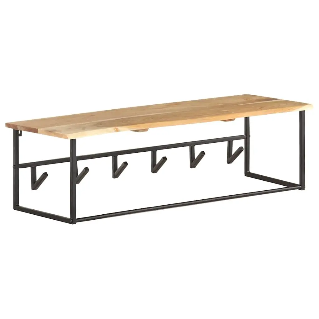 Wooden Peg Coat Rack Wall Mount Organizer with Shelf 6 Hooks Brown