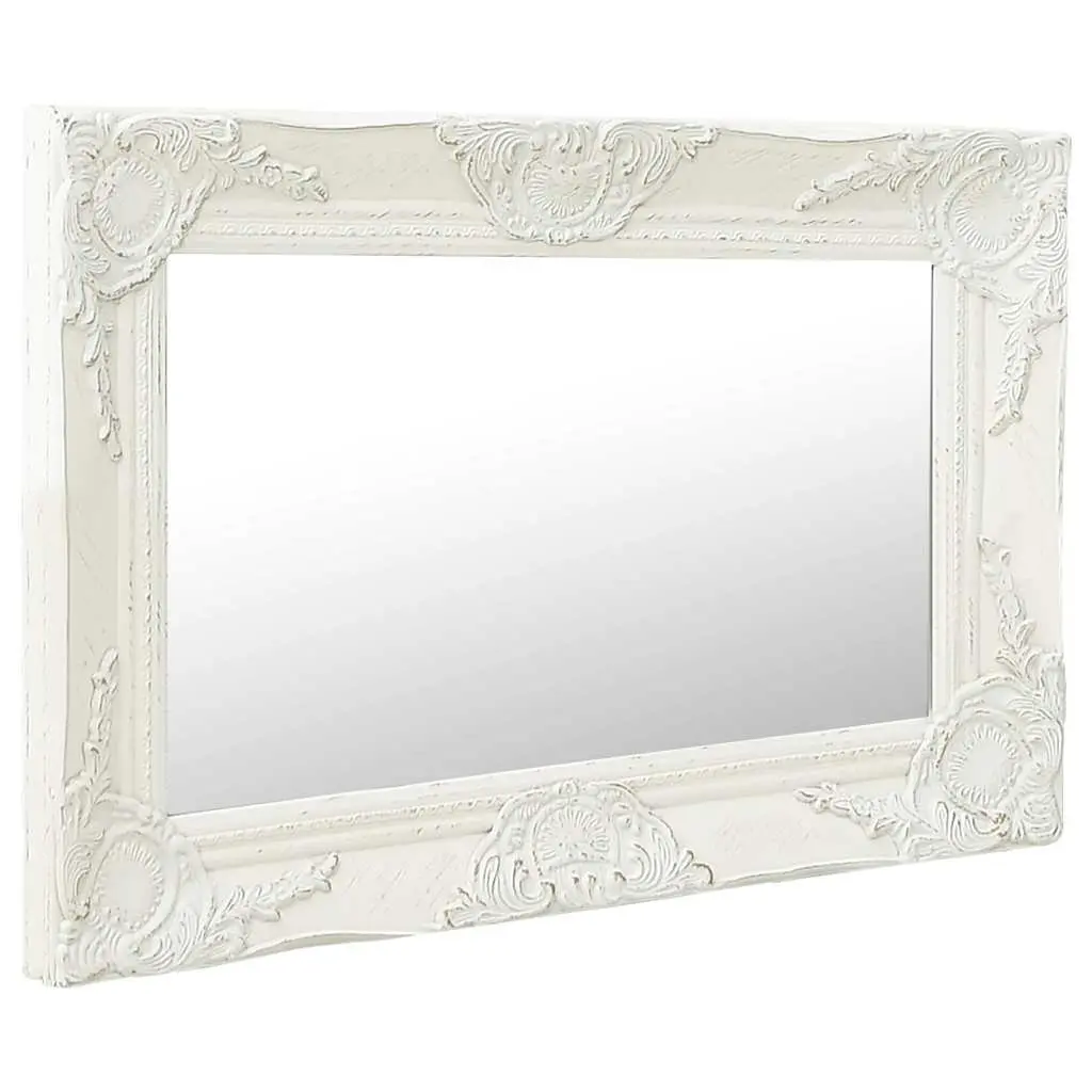 Wall Mirror Baroque Style 60x40 cm White Ornate Frame