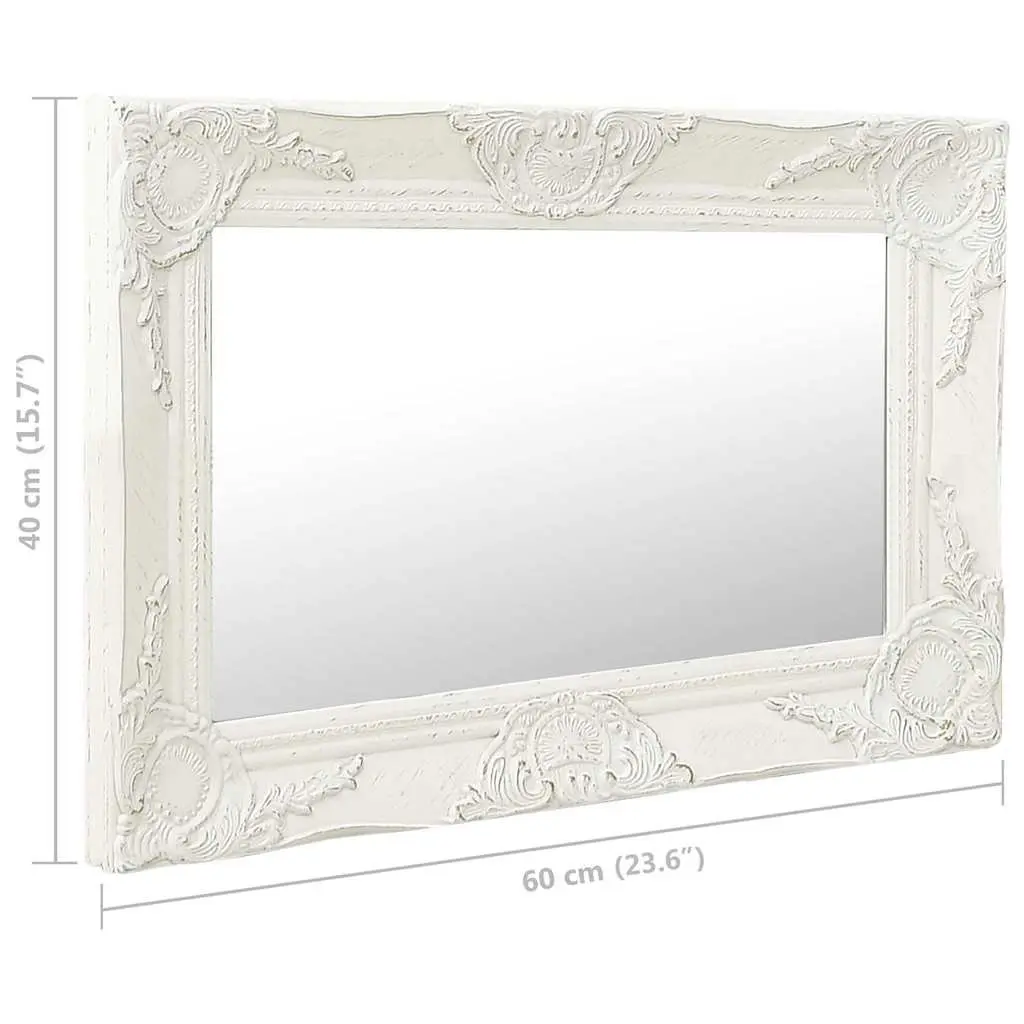 Wall Mirror Baroque Style 60x40 cm White Ornate Frame