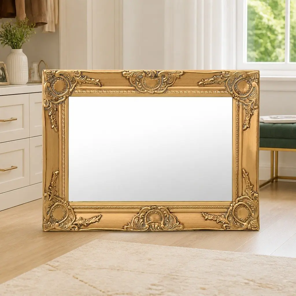 Baroque Wall Mirror Ornate Frame 60x40 cm Gold Wood Home Decor
