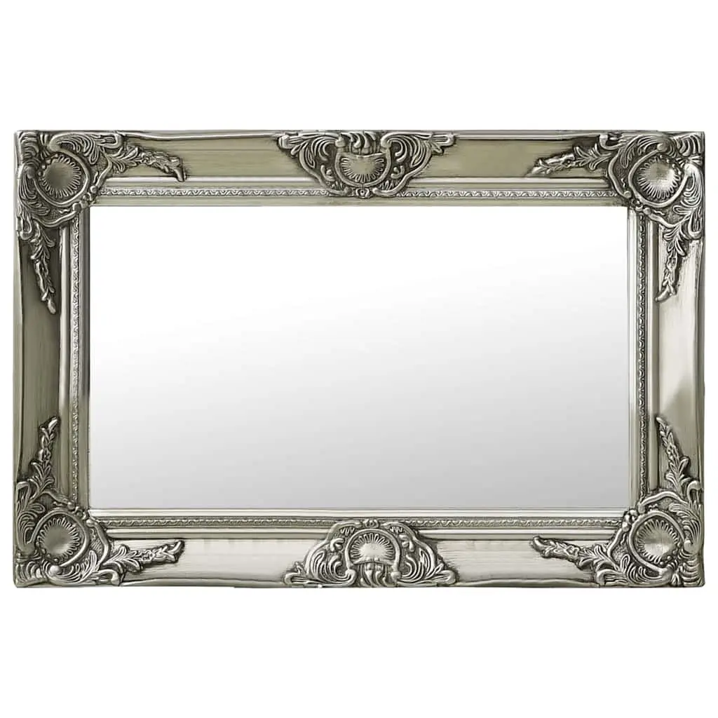 Wall Mirror Baroque Style Ornate Frame 60x40 cm Silver