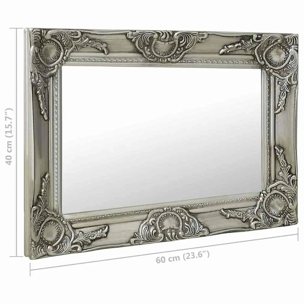 Wall Mirror Baroque Style Ornate Frame 60x40 cm Silver