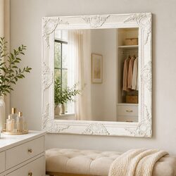 Wall Mirror Baroque Style White 60x60 cm Ornate Frame Decor