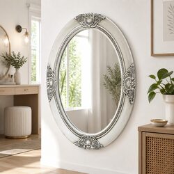 Baroque Wall Mirror Silver 50x70 cm Ornate Wooden Frame Bevelled Edge Home Decor