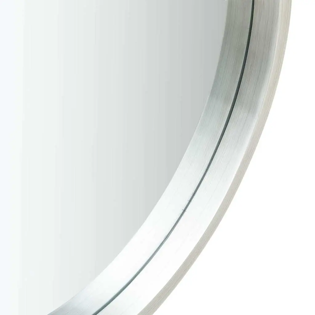 Round Wall Mirror Retro Style 50 cm Silver Natural Paulownia Wood Frame Adjustable Faux Leather Strap