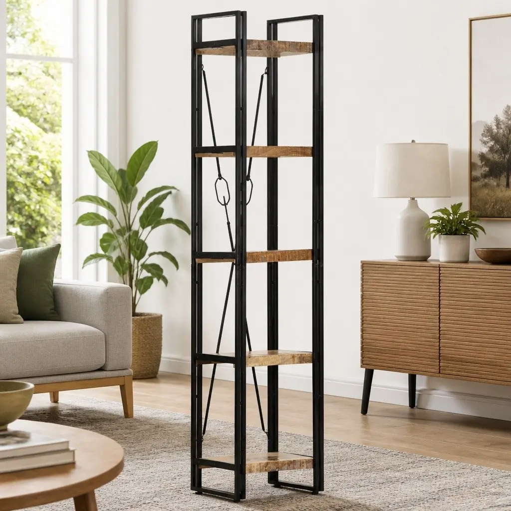 5-Tier Bookcase Solid Mango Wood Industrial 40x30x180 cm Brown