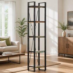 5-Tier Bookcase 40x30x180cm Solid Reclaimed Wood Industrial Steel Frame Shelving